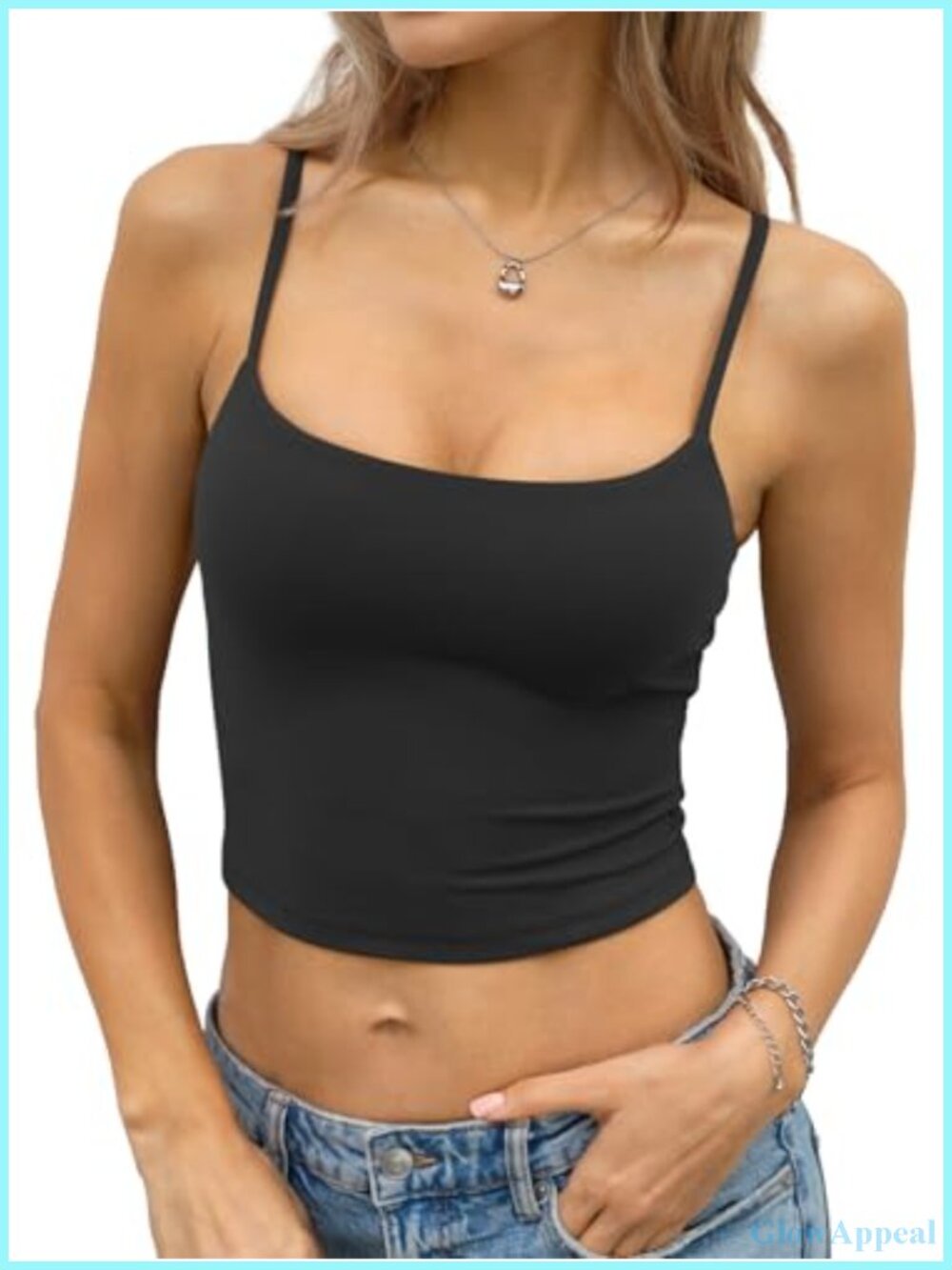 Spaghetti Strap Crop Tank Top Double Lined Tight Fitted Camisole